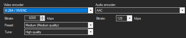 ShareX settings. Video encoder is set to "H.264 / NVENC." Only option for video recording is constant bitrate, which is set to 6000