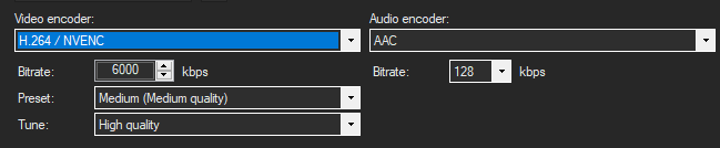 ShareX settings. Video encoder is set to "H.264 / NVENC". Only option for video recording is constant bitrate, which is set to 6000